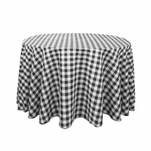 Tablecloth round 120" Polyester - CHECKERED BLACK / WHITE