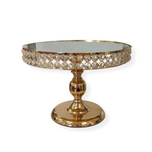 Round Cake Stand on foot 12" x 7.5"H Crystal beaded -  GOLD