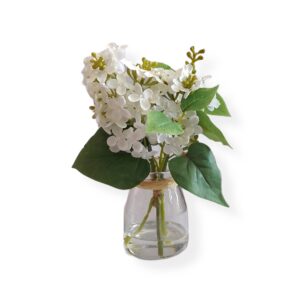 Small Round Vase with Flowers-WHITE