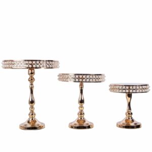 Round Cake Stand on foot 14" x 17"H Pearl Embellished - GOLD
