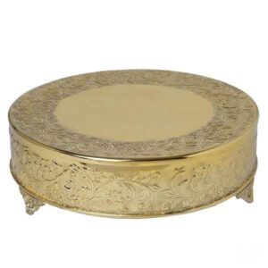 Round Cake Stand 18" x 6" Embossed Metal - GOLD