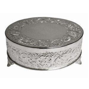 Round Cake Stand 18" x 6" Embossed Metal - SILVER