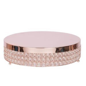 Round Cake Stand 15.5" x 4" Crystal Beaded - ROSE GOLD